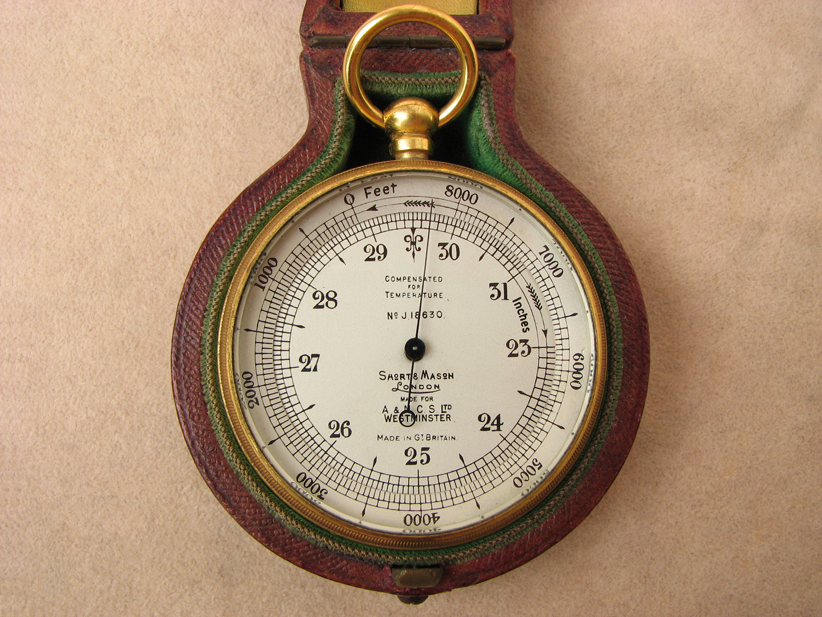 Edwardian Short & Mason pocket barometer & altimeter,
retailed by Army & Navy Co-operative Society